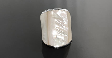 Statement Cuff Ring Sterling Silver genuine White Mother of Pearl Finger Armor Wide Ring 3 Pieces of White Pearl Shell MOP Large Ring
