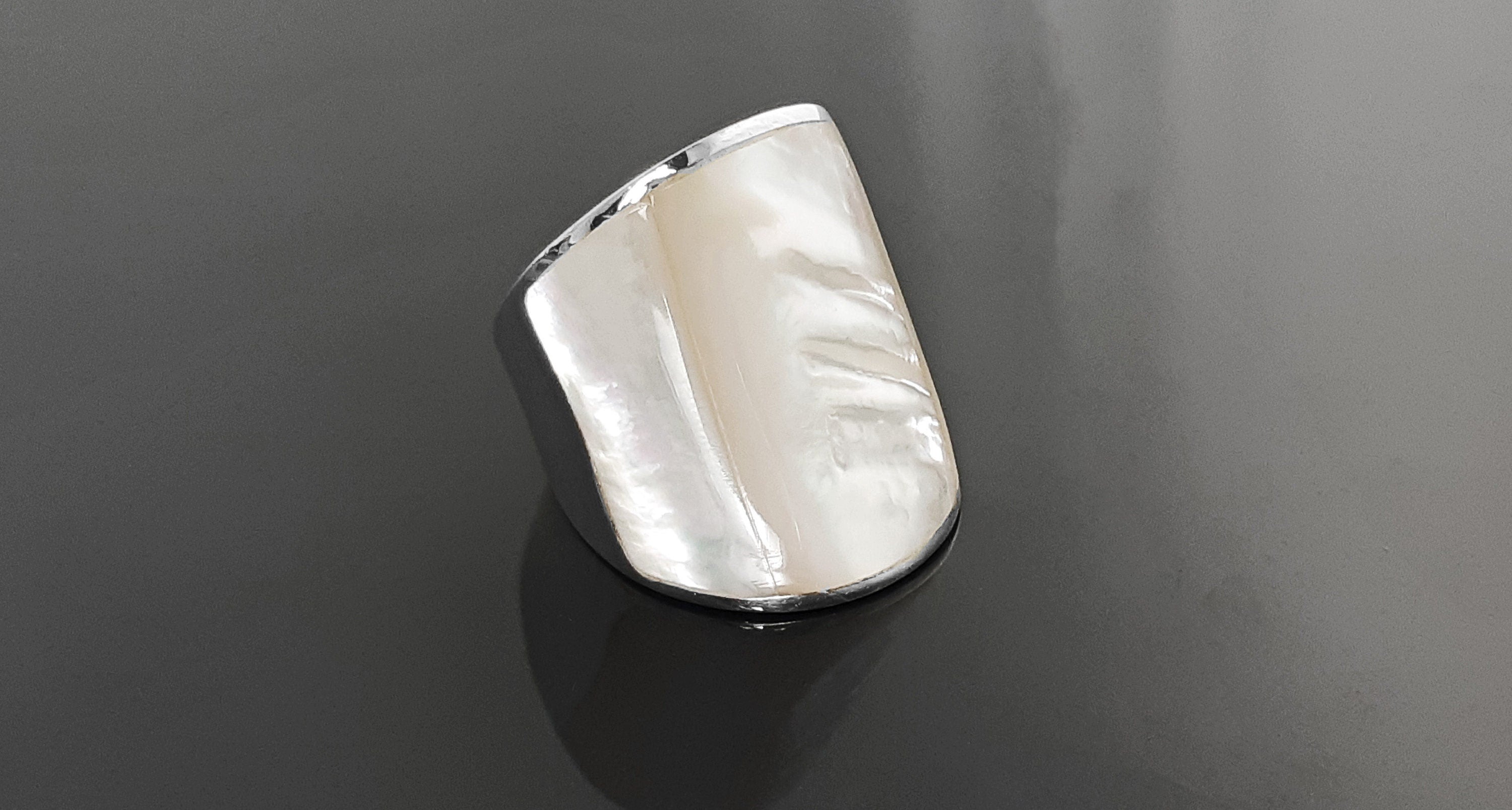 Statement Cuff Ring Sterling Silver genuine White Mother of Pearl Finger Armor Wide Ring 3 Pieces of White Pearl Shell MOP Large Ring