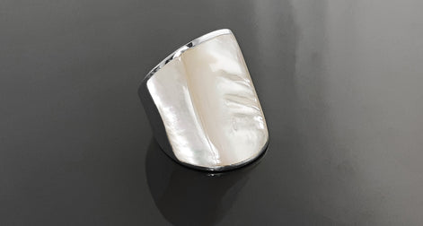 Statement Cuff Ring Sterling Silver genuine White Mother of Pearl Finger Armor Wide Ring 3 Pieces of White Pearl Shell MOP Large Ring