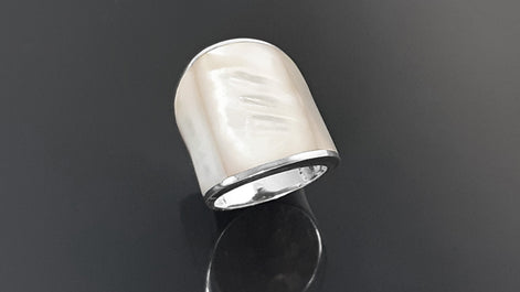 Statement Cuff Ring Sterling Silver genuine White Mother of Pearl Finger Armor Wide Ring 3 Pieces of White Pearl Shell MOP Large Ring