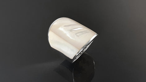 Statement Cuff Ring Sterling Silver genuine White Mother of Pearl Finger Armor Wide Ring 3 Pieces of White Pearl Shell MOP Large Ring