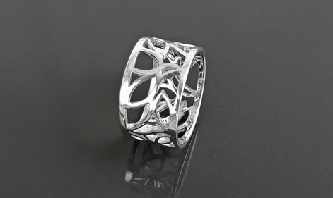 Sterling Silver Tree of Life Filigree Ring, Engraved Leaf Band Jewelry
