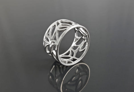 Sterling Silver Tree of Life Filigree Ring, Engraved Leaf Band Jewelry