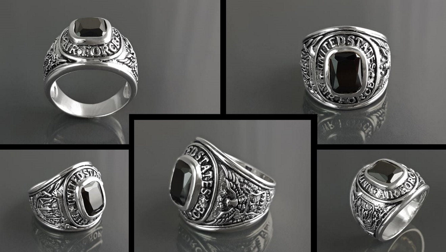 American Men Ring US Air Force Ring Sterling Silver 925 US Army Jewelry Black stone Ring Modern Mens Ring Man jewelry Gift Idea for him