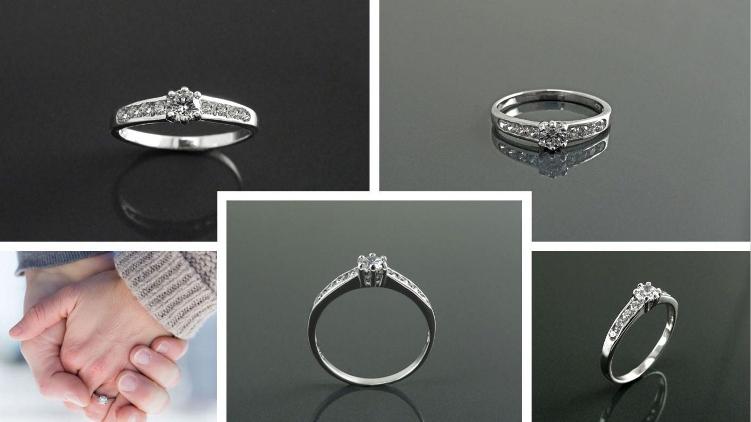 Sterling Silver Solitaire Promise Ring, Half Eternity Band, CZ Stones