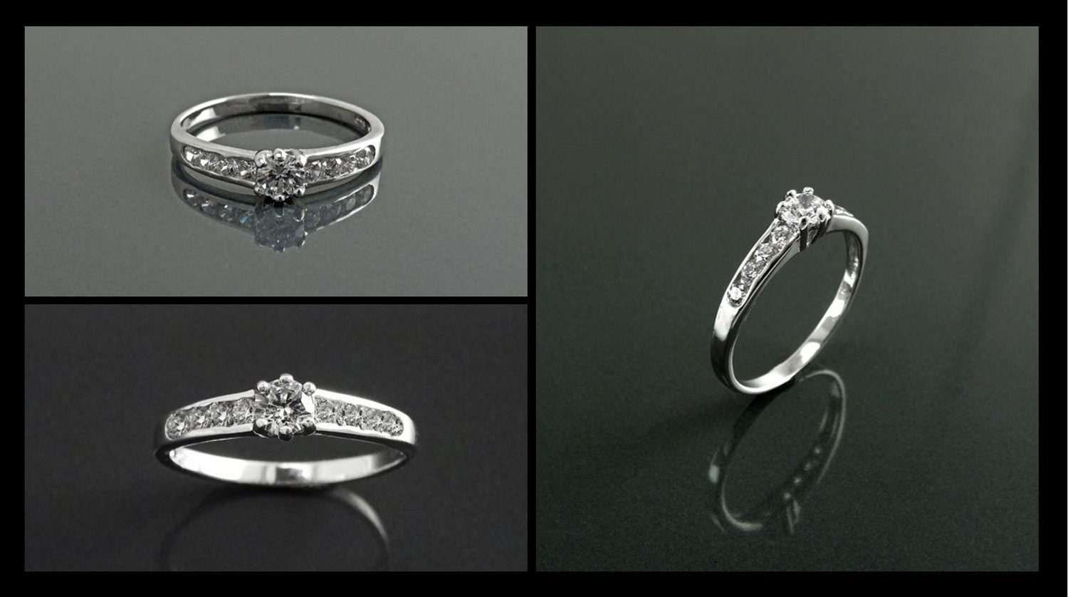Sterling Silver Solitaire Promise Ring, Half Eternity Band, CZ Stones