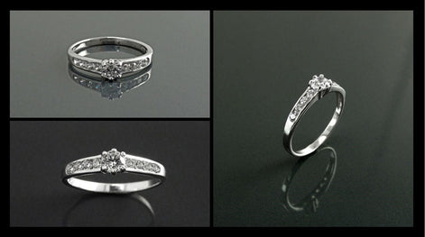 Sterling Silver Solitaire Promise Ring, Half Eternity Band, CZ Stones