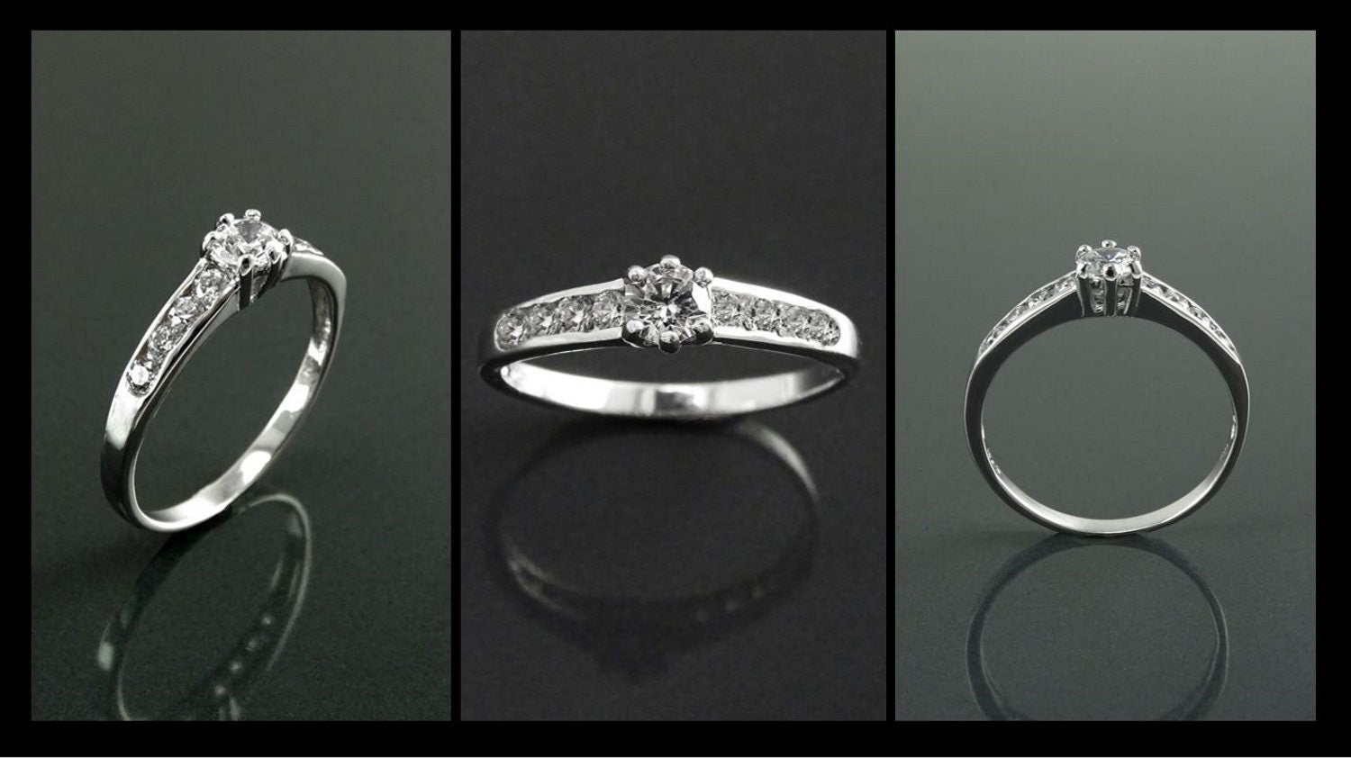 Sterling Silver Solitaire Promise Ring, Half Eternity Band, CZ Stones