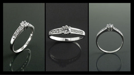 Sterling Silver Solitaire Promise Ring, Half Eternity Band, CZ Stones
