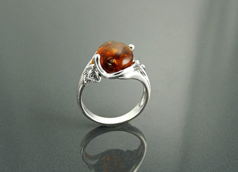 Genuine Amber Ring, Sterling Silver, Intricate Filigree Lace Ring, Horizontal Oval Shape Ring, Boho Gypsy Ring, Antique Vintage Jewelry