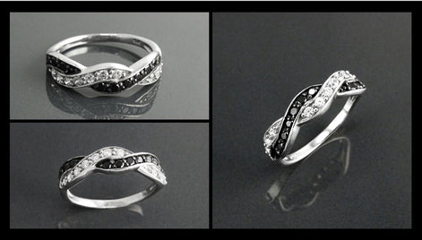 Black and White Diamond Twist Ring by KRAMIKE • Crossing Two Colors Ring • Sterling Silver • Gift For Her • Perfect Anniversary Gift • KR068