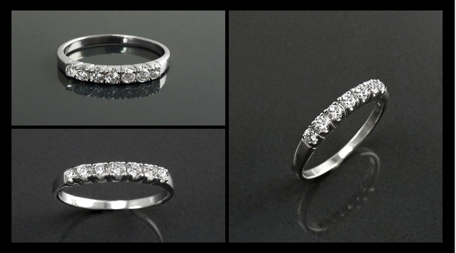 Half Eternity Diamond Ring by KRAMIKE • Sterling Silver • Sparkling Stones Promise Band • Perfect for Wedding, Anniversary, and Gift • KR036
