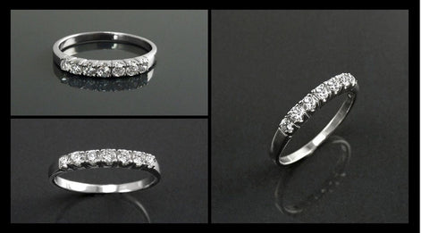 Half Eternity Diamond Ring by KRAMIKE • Sterling Silver • Sparkling Stones Promise Band • Perfect for Wedding, Anniversary, and Gift • KR036