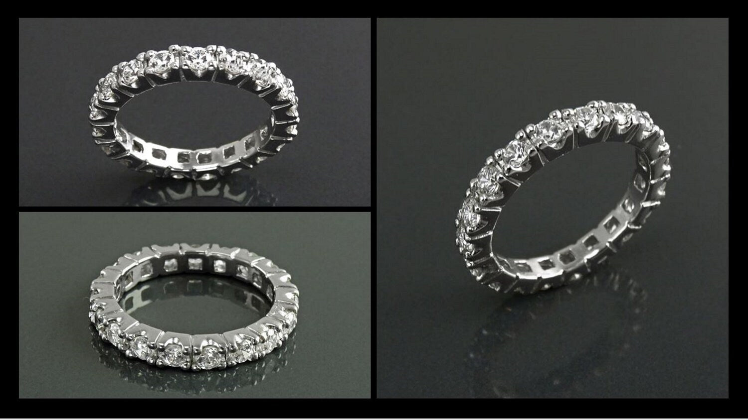 Full Eternity Band, Sterling Silver Wedding Ring, Cubic Zirconia Bridal Jewelry