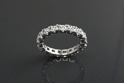 Full Eternity Band, Sterling Silver Wedding Ring, Cubic Zirconia Bridal Jewelry