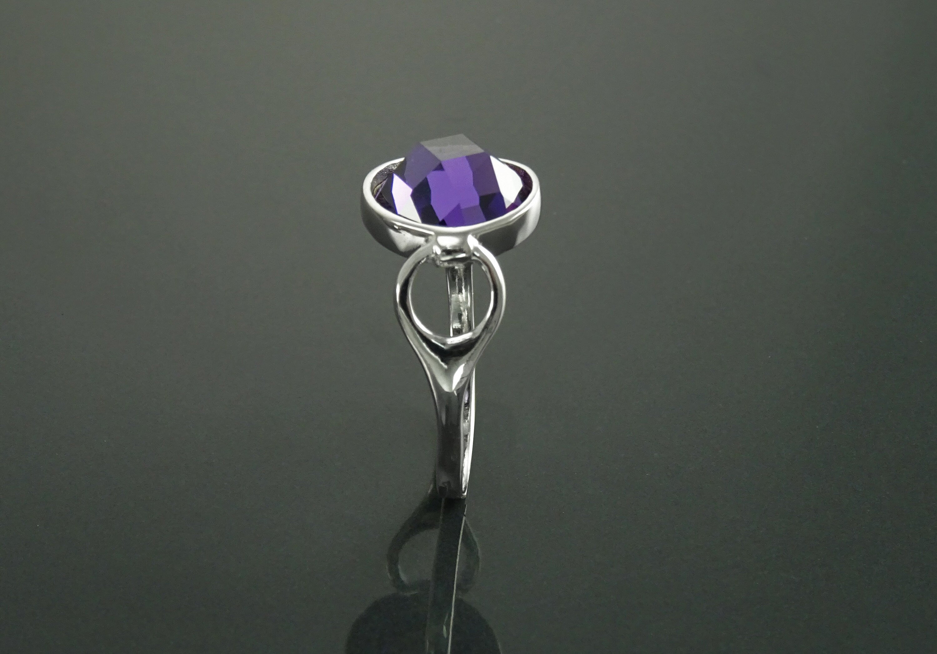 Purple Ring, Sterling Silver, Amethyst Color Round Stone (CZ), Unique Faceted Round Stone, Original Solitaire Violet Stone Jewelry