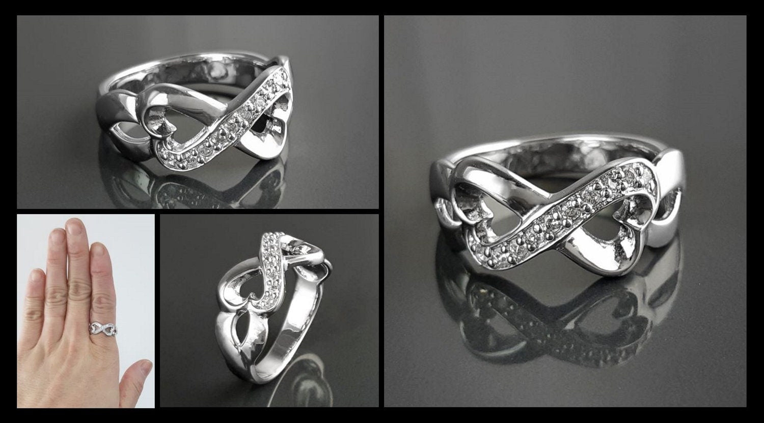 Sterling Silver Heart Infinity Ring • Eternity Promise Band