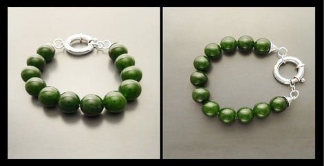 Big Green Agate Ball Bracelet, Sterling Silver Spring Clasp, Genuine Green Agate Stones Balls Beads, Gemstone Beaded 10mm Diameter Green