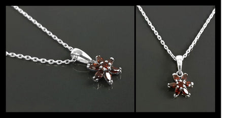 Red Flower Earrings, Sterling Silver Dainty Stud Earrings, Garnet Cubic Zircons, Tiny Floral jewelry, Gift for her