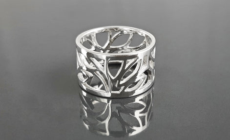 Sterling Silver Tree of Life Filigree Ring, Engraved Leaf Band Jewelry