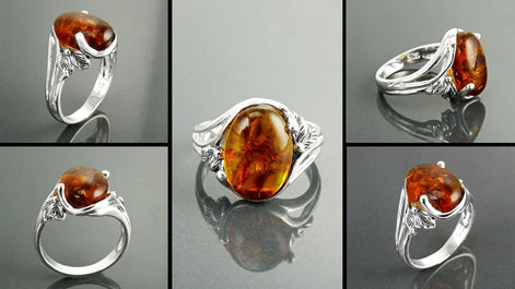 Genuine Amber Ring, Sterling Silver, Intricate Filigree Lace Ring, Horizontal Oval Shape Ring, Boho Gypsy Ring, Antique Vintage Jewelry