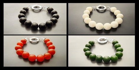 Red Stone Bracelet, Sterling Silver Clasp, Red Agate Stones, Beaded Ball Bracelet, 10 mm diameter balls, Women Round Bracelet.