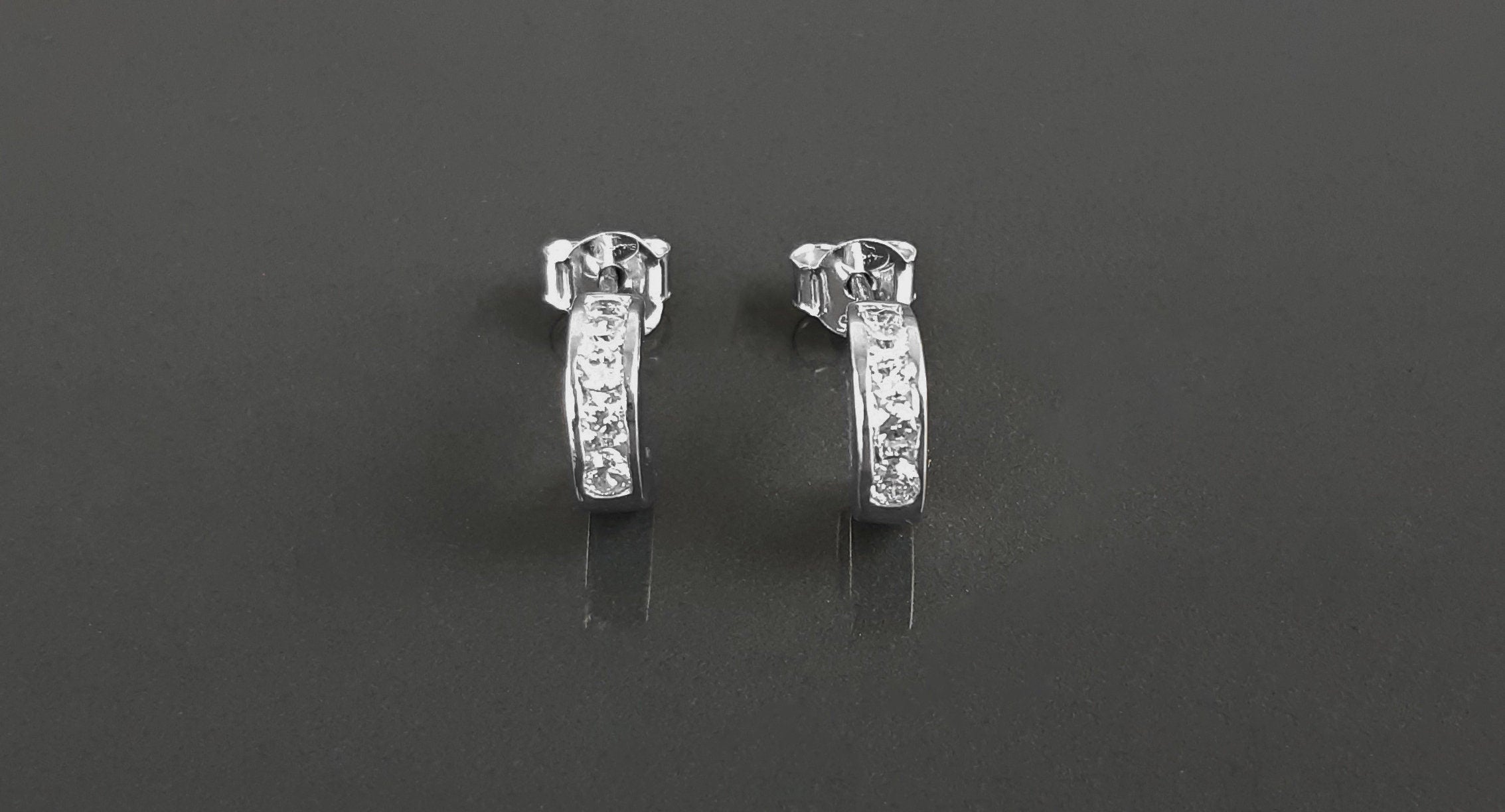 Sterling Silver Small Open Studs Hoop Earrings with Cubic Zirconia Stones