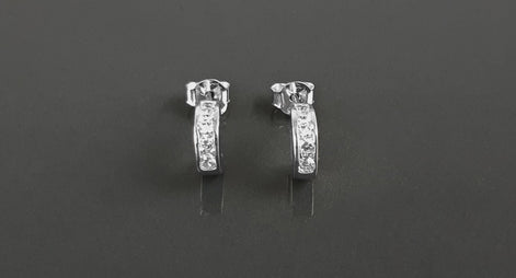 Sterling Silver Small Open Studs Hoop Earrings with Cubic Zirconia Stones