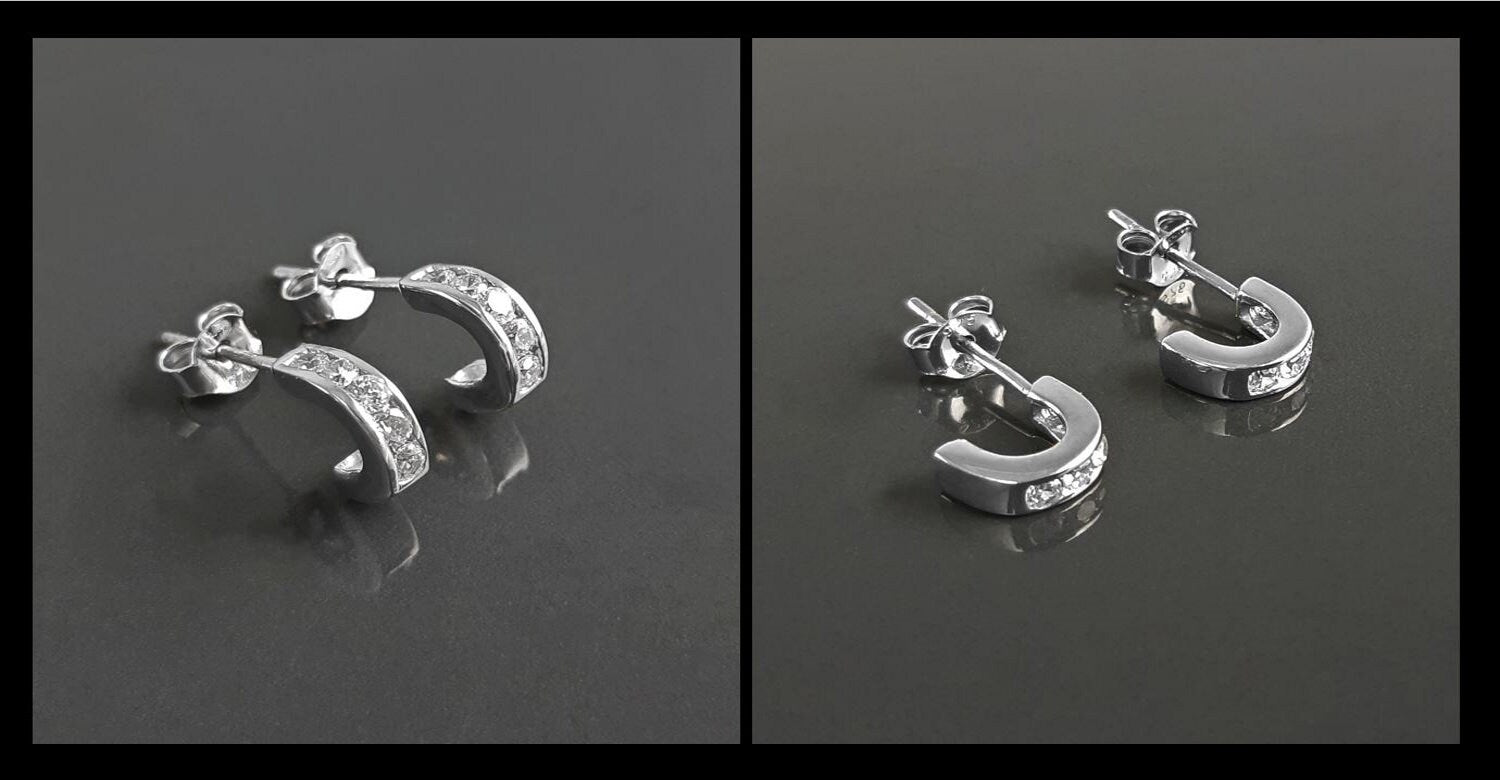 Sterling Silver Small Open Studs Hoop Earrings with Cubic Zirconia Stones
