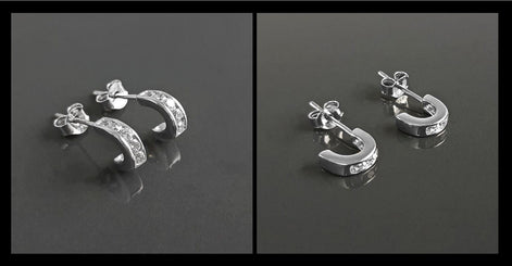 Sterling Silver Small Open Studs Hoop Earrings with Cubic Zirconia Stones