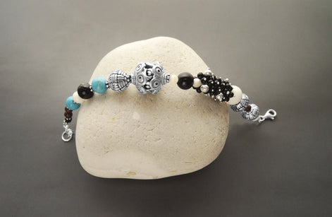 Boho Turquoise Bracelet - Sterling Silver - Tibetan Gemstone Beads - Indie Bracelet - Boho Bracelet - Hipster Bracelet - Gypsy Bracelet