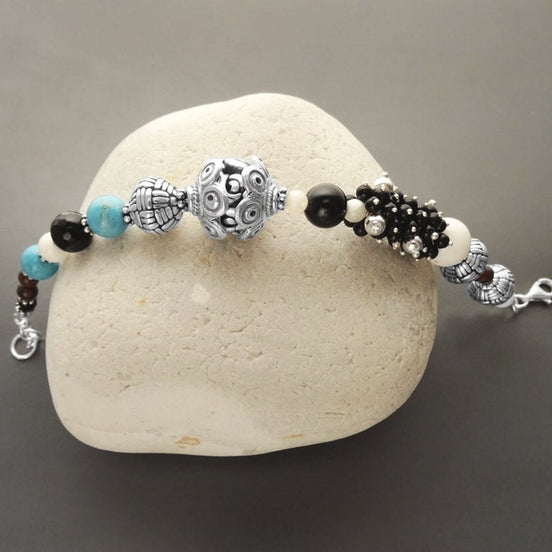 Boho Turquoise Bracelet - Sterling Silver - Tibetan Gemstone Beads - Indie Bracelet - Boho Bracelet - Hipster Bracelet - Gypsy Bracelet
