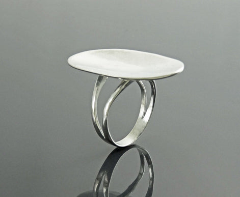 Handmade Sterling Silver Oval Ring, Polished Mirror Finish, Modern Minimalist Jewelry