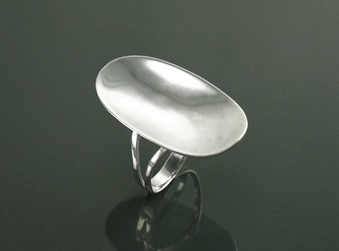 Handmade Sterling Silver Oval Ring, Polished Mirror Finish, Modern Minimalist Jewelry