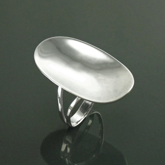 Handmade Sterling Silver Oval Ring, Polished Mirror Finish, Modern Minimalist Jewelry