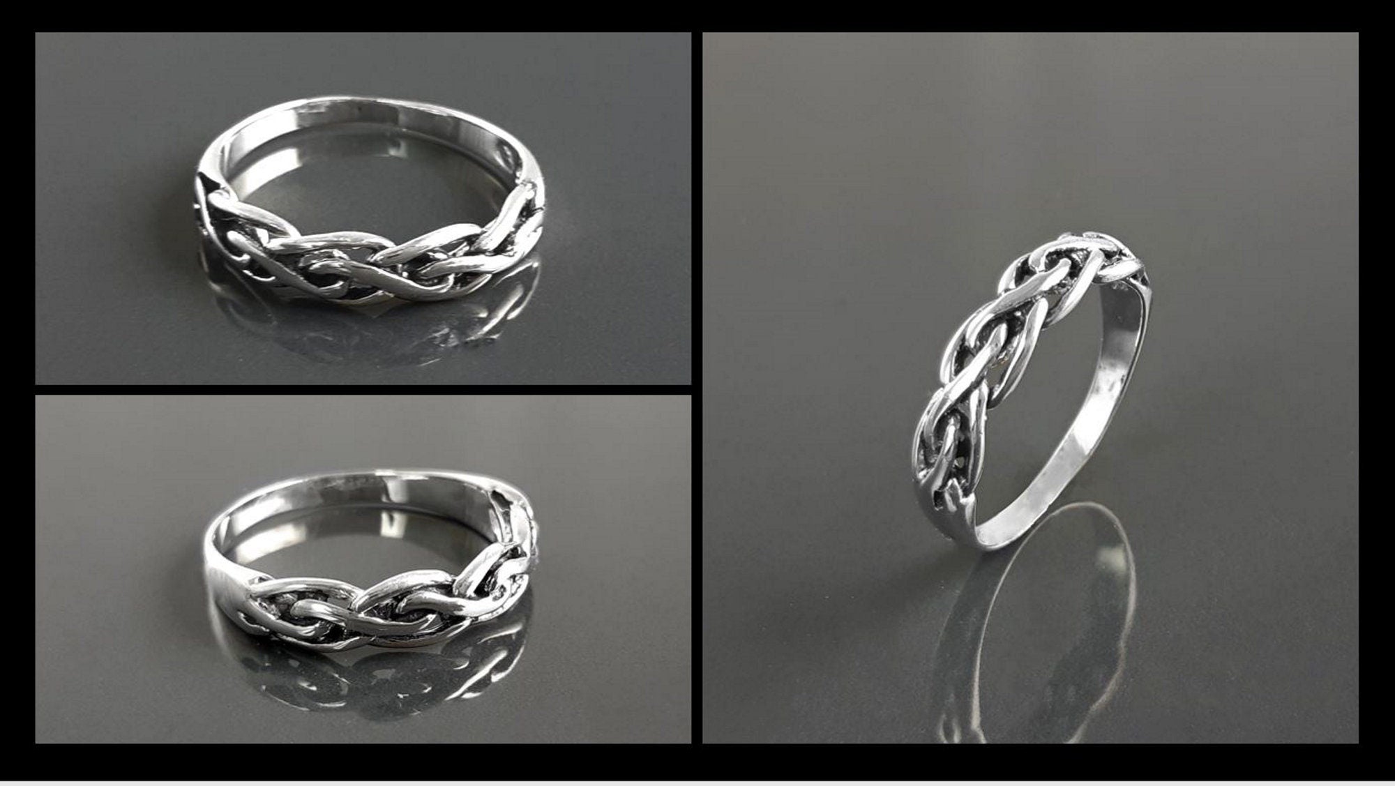 Sterling Silver Braided Viking Ring, Norse Tribal Band, Celtic Knot Jewelry
