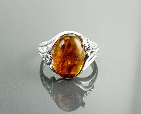 Genuine Amber Ring, Sterling Silver, Intricate Filigree Lace Ring, Horizontal Oval Shape Ring, Boho Gypsy Ring, Antique Vintage Jewelry