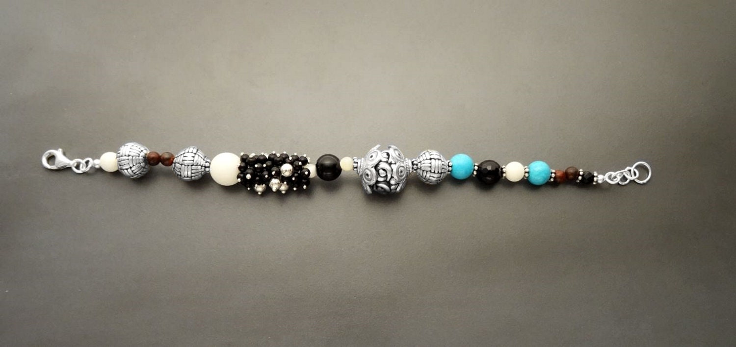 Boho Turquoise Bracelet - Sterling Silver - Tibetan Gemstone Beads - Indie Bracelet - Boho Bracelet - Hipster Bracelet - Gypsy Bracelet