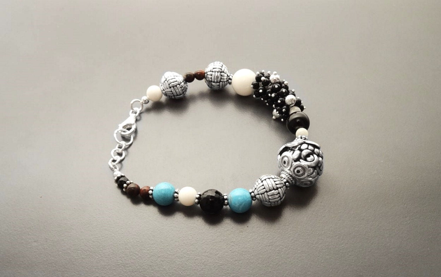 Boho Turquoise Bracelet - Sterling Silver - Tibetan Gemstone Beads - Indie Bracelet - Boho Bracelet - Hipster Bracelet - Gypsy Bracelet