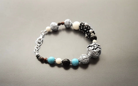 Boho Turquoise Bracelet - Sterling Silver - Tibetan Gemstone Beads - Indie Bracelet - Boho Bracelet - Hipster Bracelet - Gypsy Bracelet