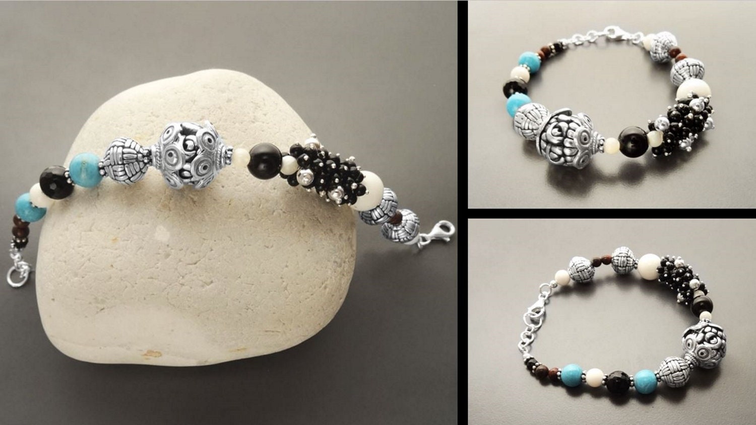 Boho Turquoise Bracelet - Sterling Silver - Tibetan Gemstone Beads - Indie Bracelet - Boho Bracelet - Hipster Bracelet - Gypsy Bracelet