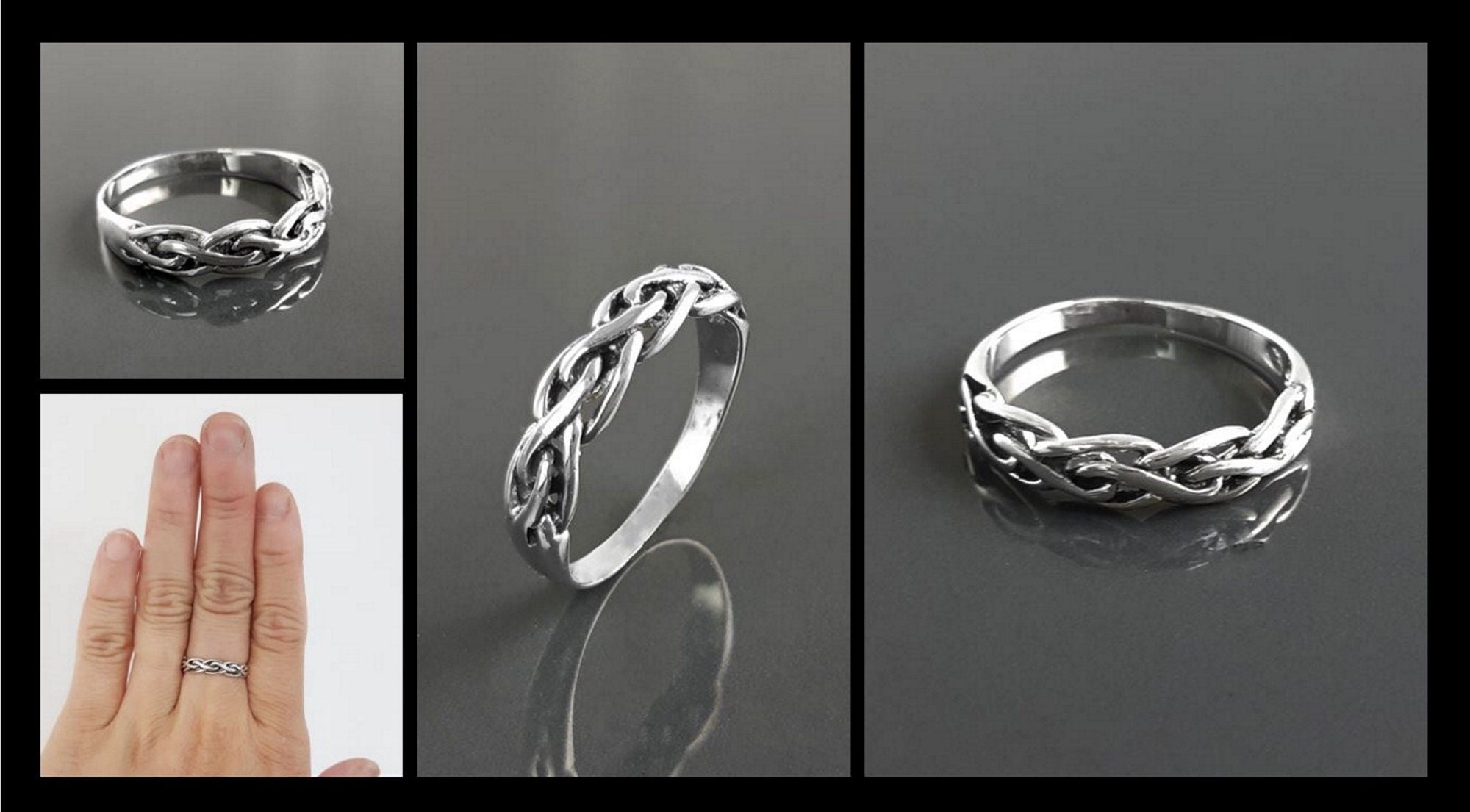 Sterling Silver Braided Viking Ring, Norse Tribal Band, Celtic Knot Jewelry