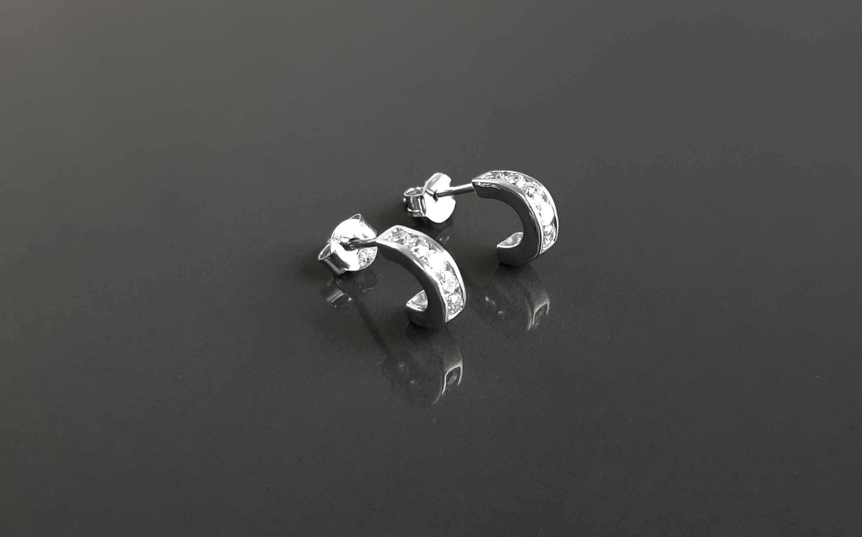 Sterling Silver Small Open Studs Hoop Earrings with Cubic Zirconia Stones