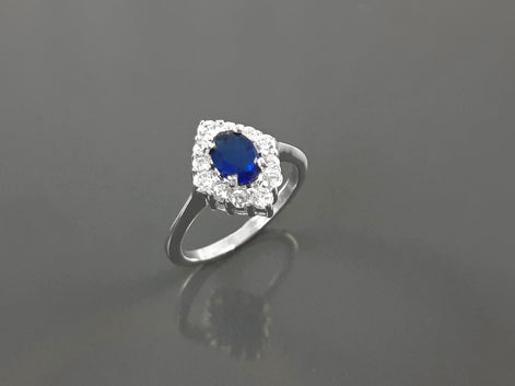 Blue Marquise Ring, Sterling Silver, Lab Diamonds simulant (CZ) and Lab Blue Sapphire simulant (CZ) Stones Ring, Classic Stone Jewelry