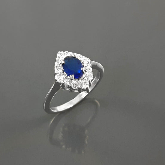 Blue Marquise Ring, Sterling Silver, Lab Diamonds simulant (CZ) and Lab Blue Sapphire simulant (CZ) Stones Ring, Classic Stone Jewelry