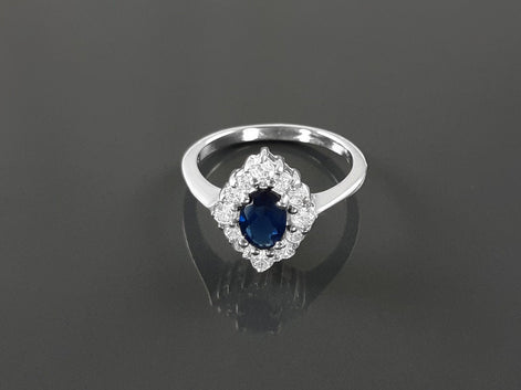 Blue Marquise Ring, Sterling Silver, Lab Diamonds simulant (CZ) and Lab Blue Sapphire simulant (CZ) Stones Ring, Classic Stone Jewelry