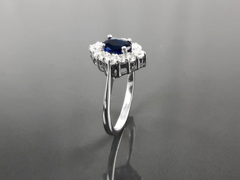 Blue Marquise Ring, Sterling Silver, Lab Diamonds simulant (CZ) and Lab Blue Sapphire simulant (CZ) Stones Ring, Classic Stone Jewelry