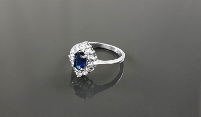 Blue Marquise Ring, Sterling Silver, Lab Diamonds simulant (CZ) and Lab Blue Sapphire simulant (CZ) Stones Ring, Classic Stone Jewelry