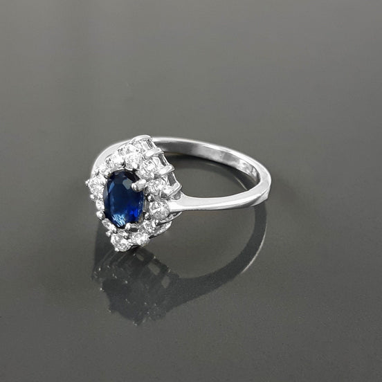 Blue Marquise Ring, Sterling Silver, Lab Diamonds simulant (CZ) and Lab Blue Sapphire simulant (CZ) Stones Ring, Classic Stone Jewelry
