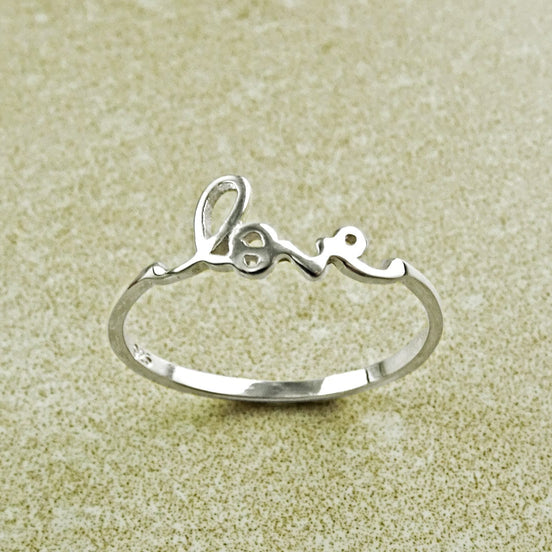 Love Ring, Sterling Ring, Dainty Engraved Writing Script Love Ring, Lovers Jewelry, Promise Ring, Thin Stackable Ring, Valentine's Day Gifts